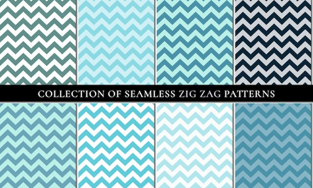 Blue set of seamless zigzag chevron pattern