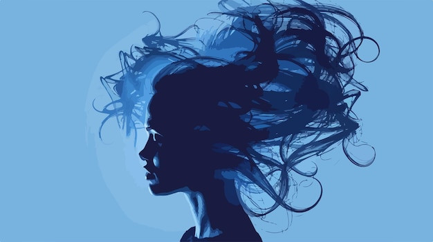 Blue Shading Silhouette of Faceless Woman