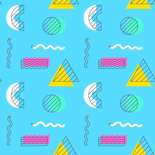 Blue Shape Memphis Seamless Pattern