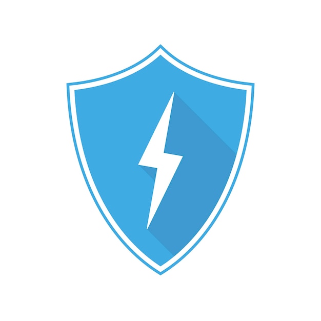 Blue shield with lightning icon Vector illustration