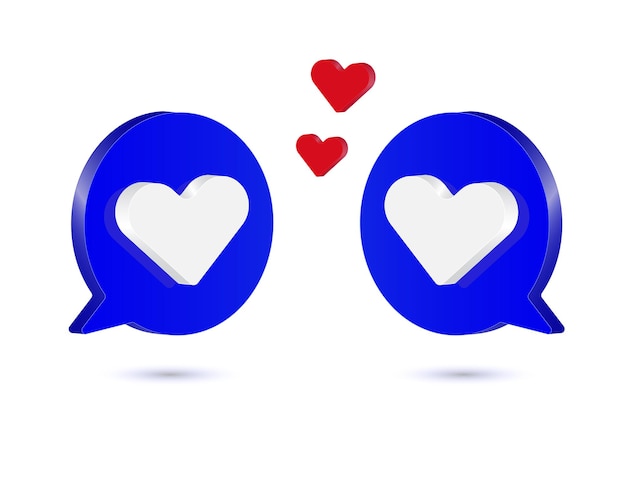 Blue shiny glossy 3d vector like button with red heart