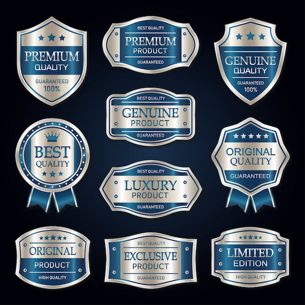 Blue and silver premium vintage badge and labels collection