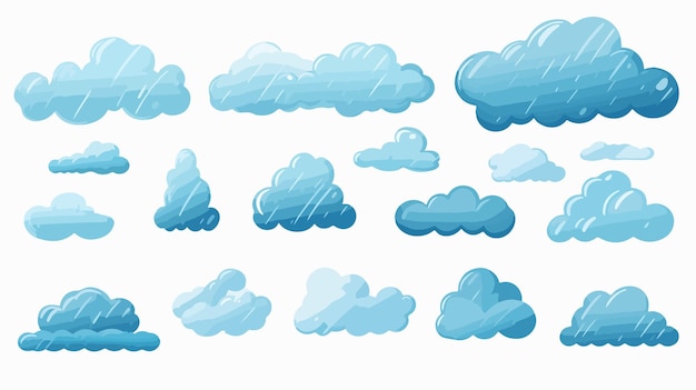 Blue Simple Clouds Vector Cartoon Set for Designs