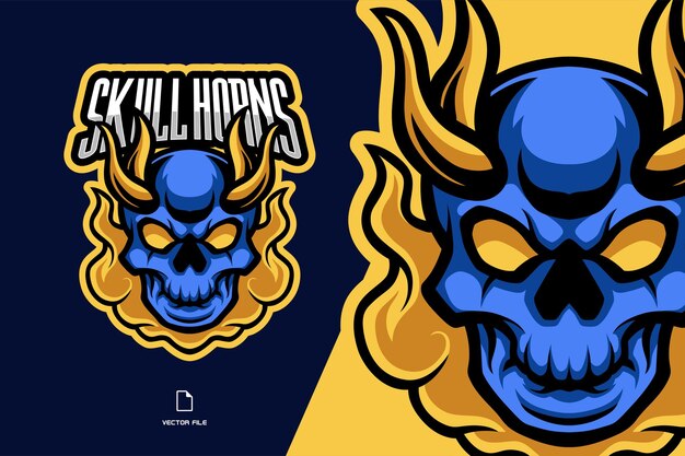 Vector blue skull horned mascot sport logo illustration for game