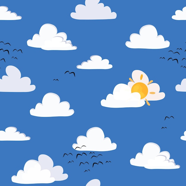 Blue sky seamless pattern with clouds vector illustration