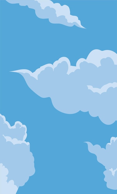 Blue sky view with some clouds in cartoon style and vertical design