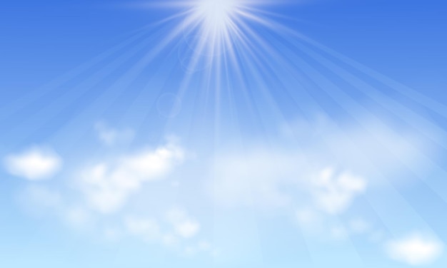 Blue sky with clouds and sun rays