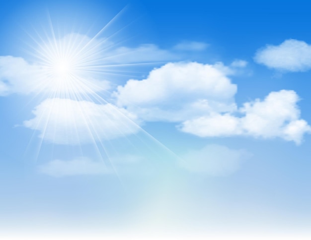 Blue sky with clouds and sun Vector illustration