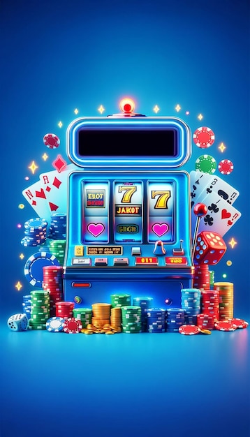 Blue slot machine with casino elements jackpot 777