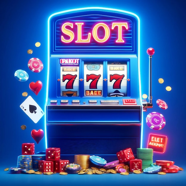 Blue slot machine with casino elements jackpot 777