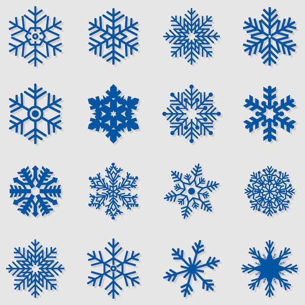 Blue snowflake icons collection isolated on white background