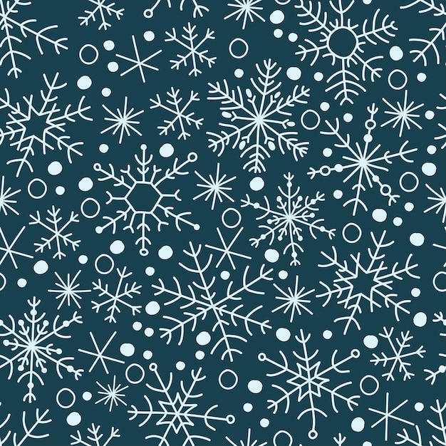 Blue snowflake simple hand drawn vector seamless pattern New year Christmas texture winter snow