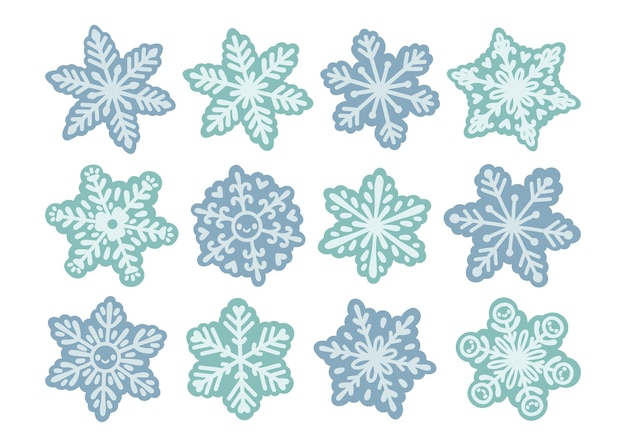 Blue snowflakes set isolated on white background vector illustration