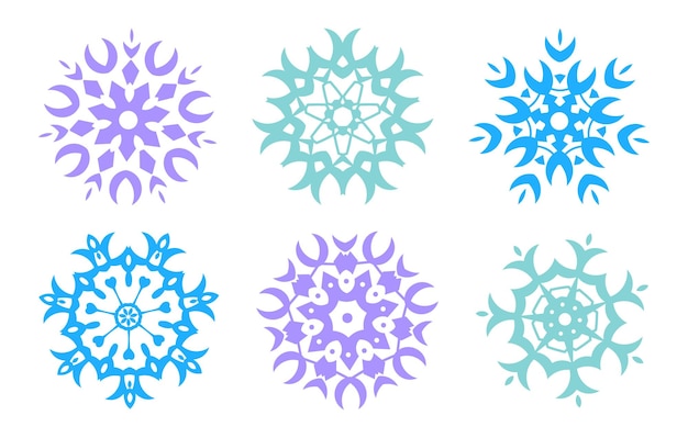 Blue snowflakes set for your design Interesting geometric elements Christmas toys white background