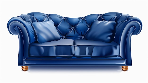 a blue sofa with a curved back and a blue cushion