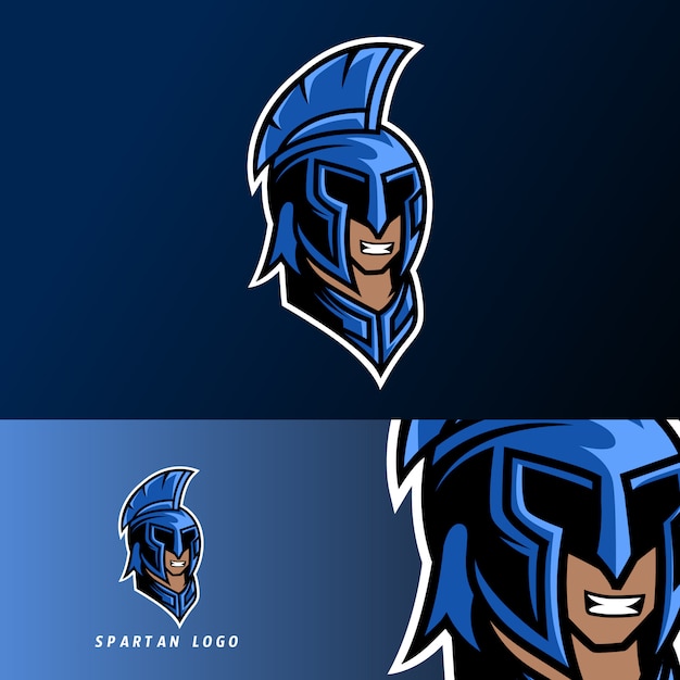 Blue spartan warior mascot gaming sport esport logo template with mask