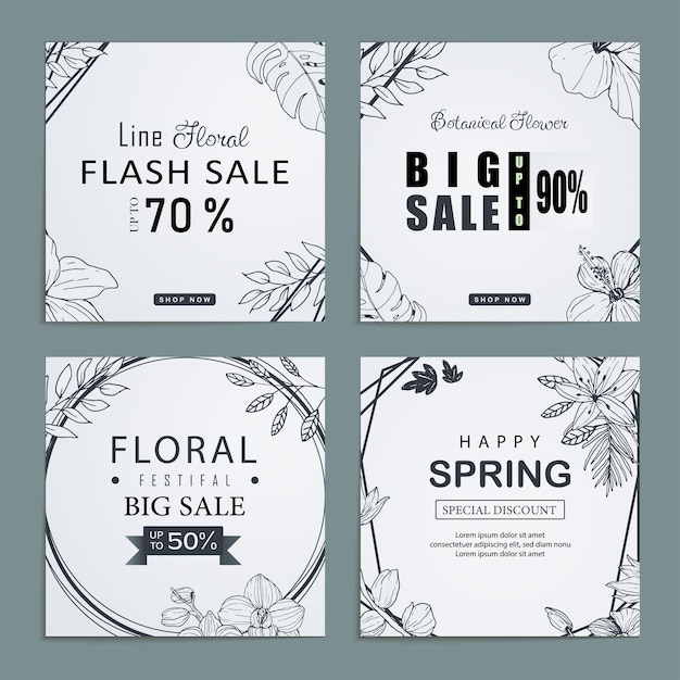 Blue spring sale social media posts collection template set