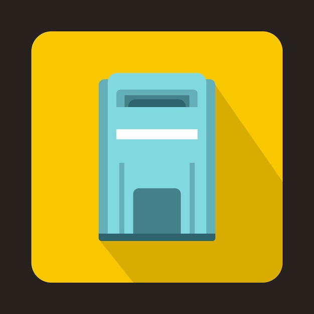 Blue square post box icon in flat style on a yellow background