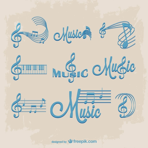 Vector blue staves and music notes logos