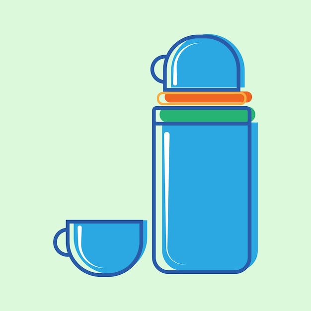 Blue steel thermos with the cup for hot drinks vector illustration