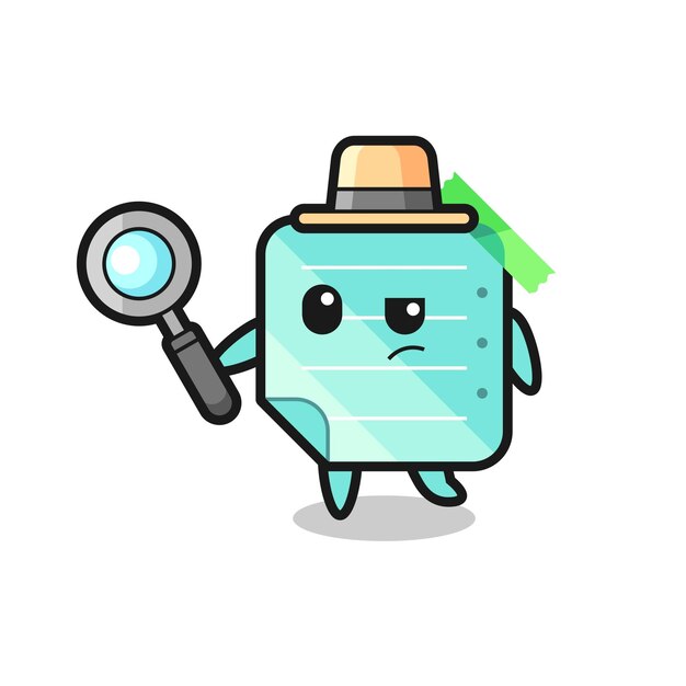 Blue sticky notes detective character is analyzing a case