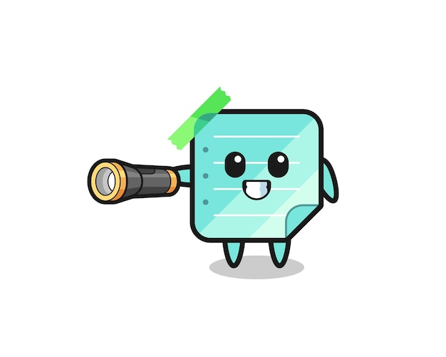 Blue sticky notes mascot holding flashlight  cute design