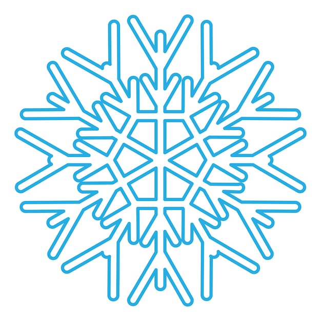 Blue stroked silhouette of snowflake element of winter festival decoration Winter snow Christmas pure miracle symbol Simple liner vector icon isolated on white background