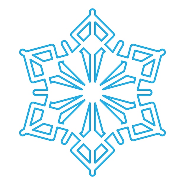 Blue stroked silhouette of snowflake element of winter festival decoration Winter snow Christmas pure miracle symbol Simple liner vector icon isolated on white background