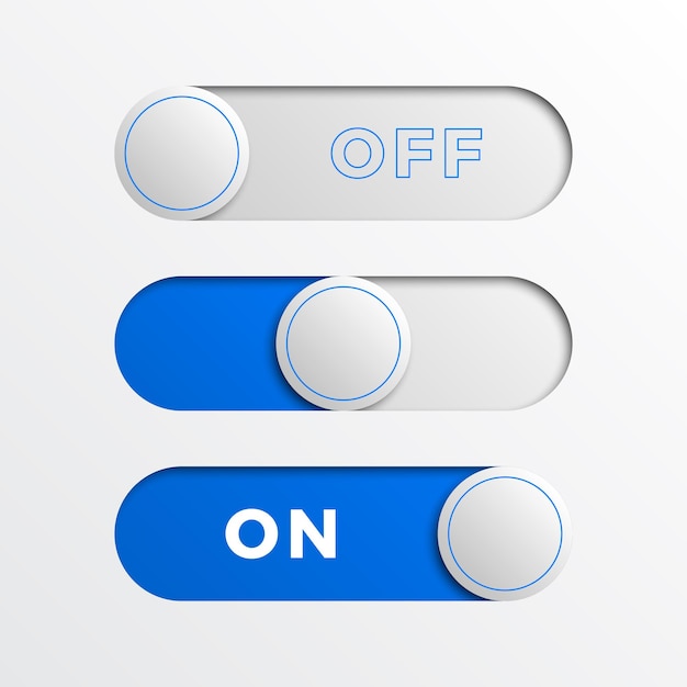 blue switch interface buttons 3d realistic on off slider easy to edit and customize vector