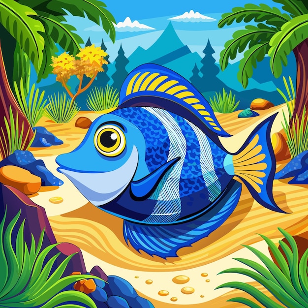 Blue Tang fish unsuitable looks beach vector