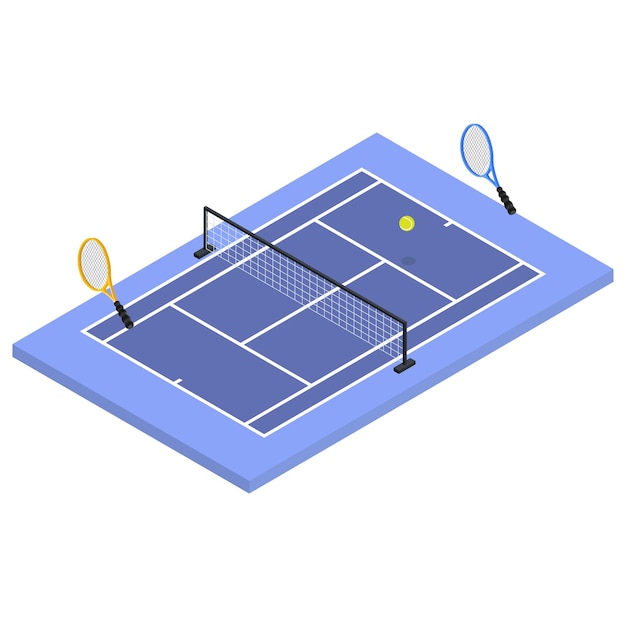 Vector a blue tennis court with tennis rackets on the top