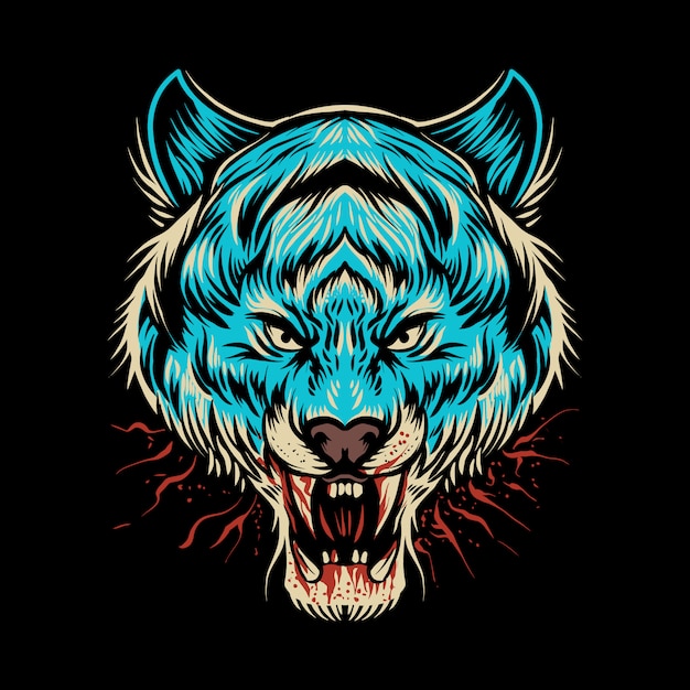 blue tiger head illustration on dark 