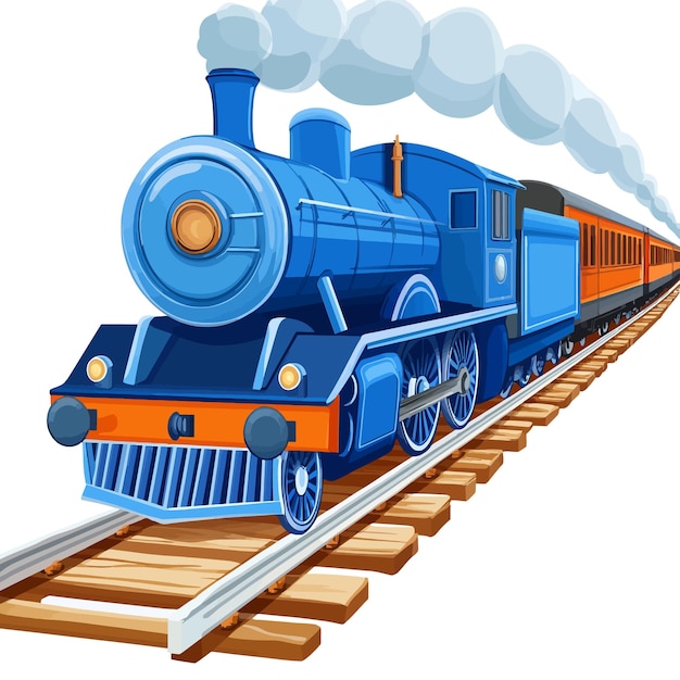 a blue train with smoke coming out of the top of the engine