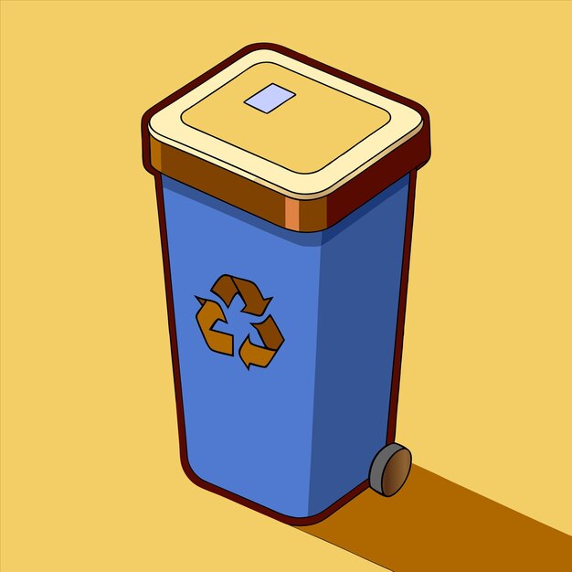 a blue trash can with a recycle logo on it