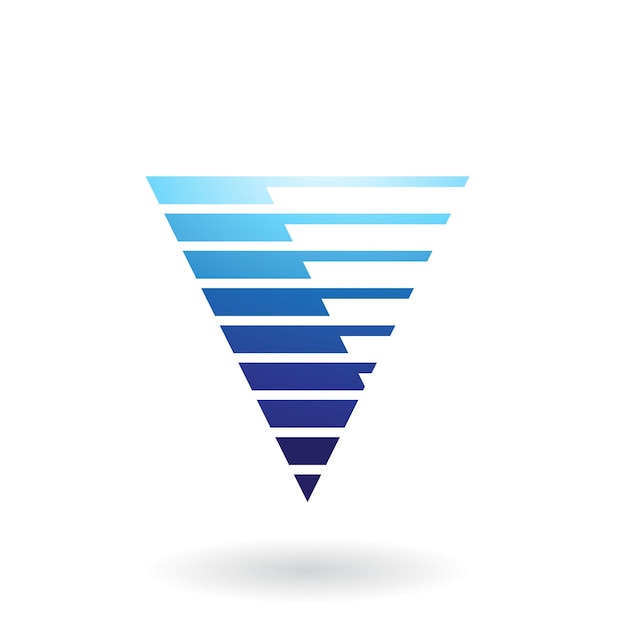 Blue Triangular Icon for Letter V with Thin and Thick Horizontal Stripes