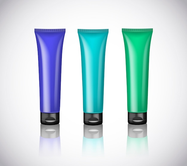 blue turquoise green blank cosmetic tubes for design Brand template isolated for advertising