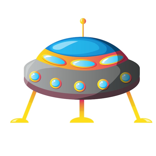 Blue UFO spaceship vector illustration Cute alien space ship