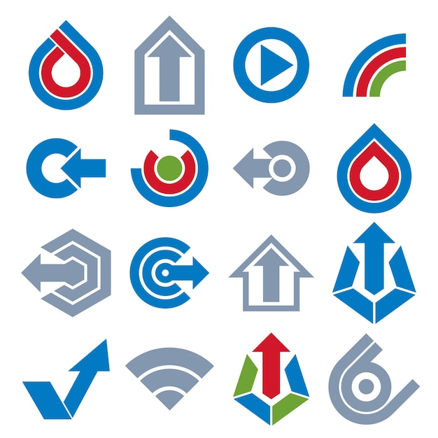 Blue vector app buttons. Collection of arrows, direction icons and different business corporate graphic symbols.