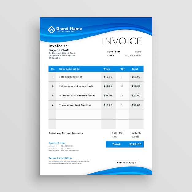 blue vector invoice template design