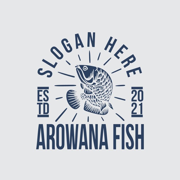 Vector blue vintage and retro arowana logo on gray background