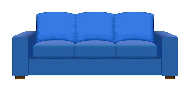 Blue vintage sofa mockup Realistic illustration of blue vintage sofa vector mockup for web design isolated on white background