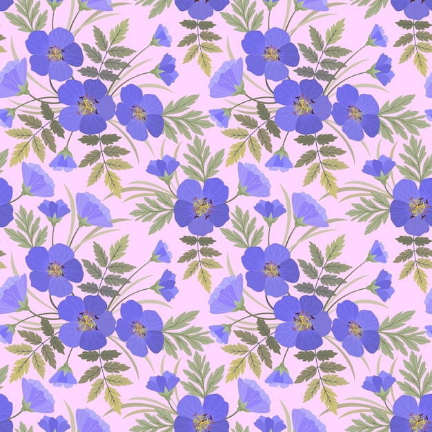 Blue violet color flowers seamless pattern Can be used for fabric textile wallpaper