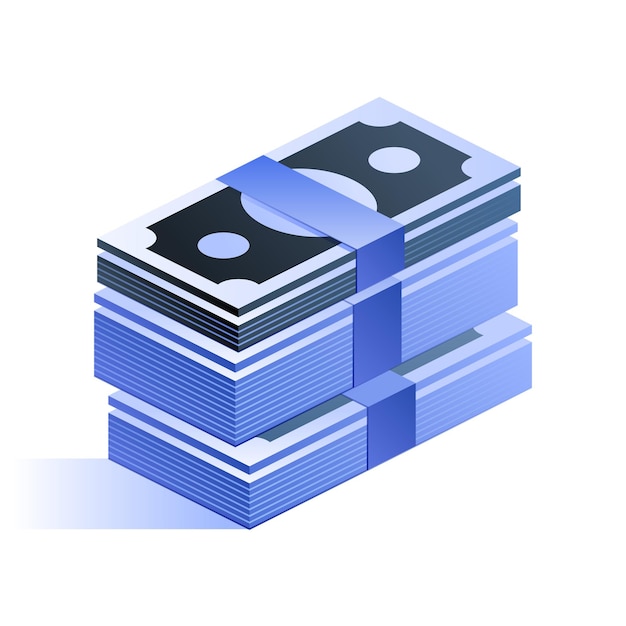 Blue wads of money stacks of banknotes icon in isometric view