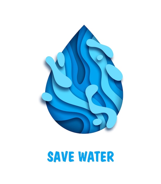 Blue water drop paper cut banner save water poster