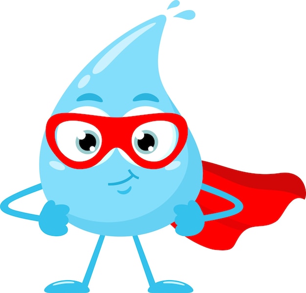 Vector blue water drop superhero cartoon character vector illustration flat design