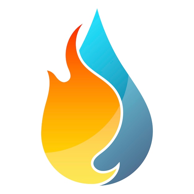 Blue water drop and yellow fire flame symbol