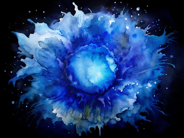 Blue Watercolor Abstract Flower with White Highlights