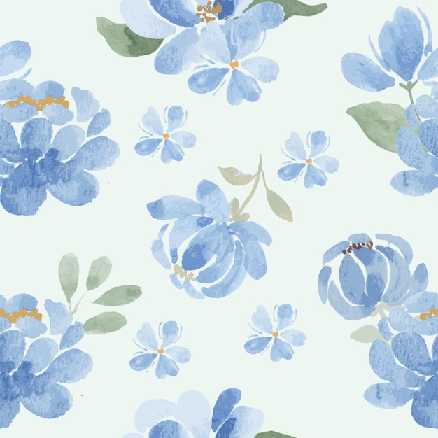 Blue Watercolor Floral Seamless Pattern