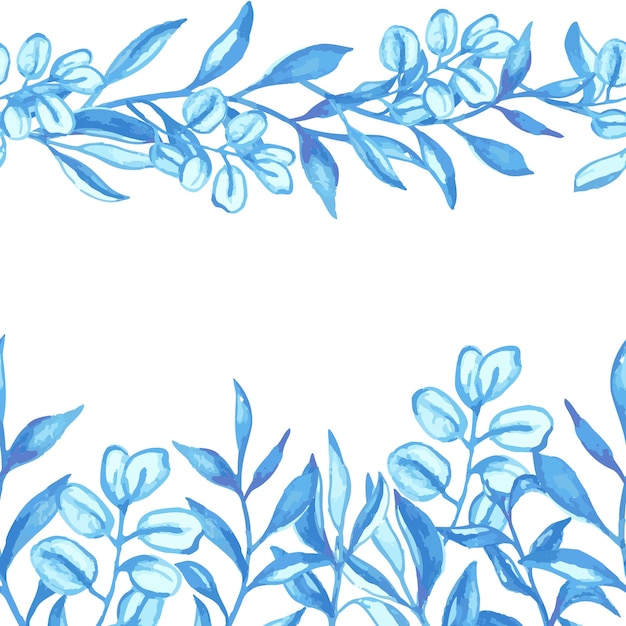 Blue watercolor leaves frame for card or invite Light blue vector illusration with exotic greenery