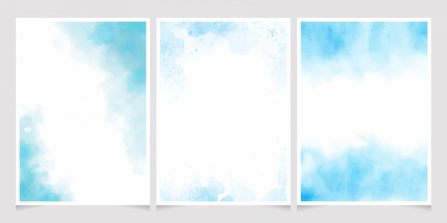 Blue watercolor wash splash with golden frame 5x7 invitation card template collection